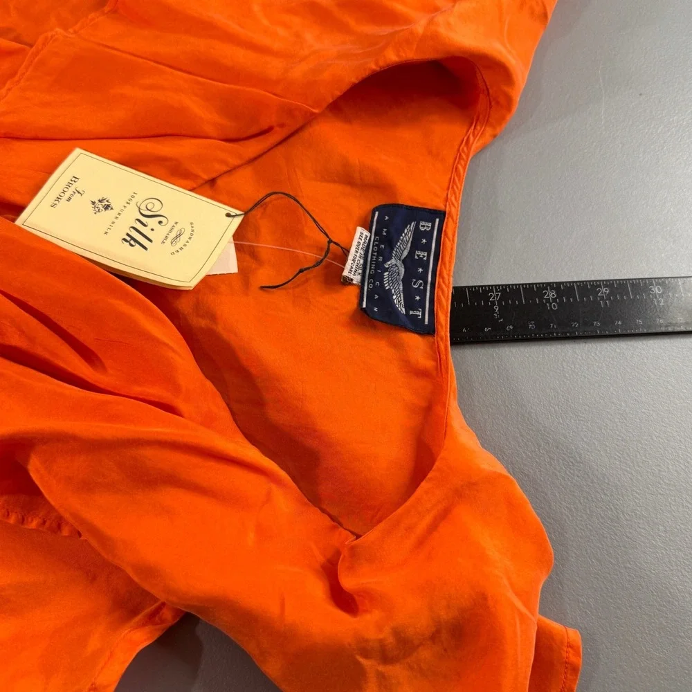 BEST American Clothing Co Silk Blouse Womens Medium Orange NWT Ruffle V-Neck